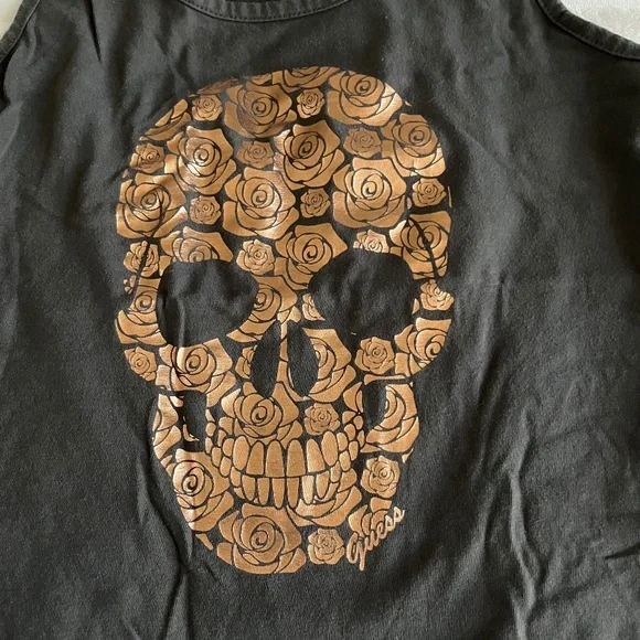 GUESS Tank Top Gray with Rose Gold Foil Skull Graphics size S - Picture 2 of 5